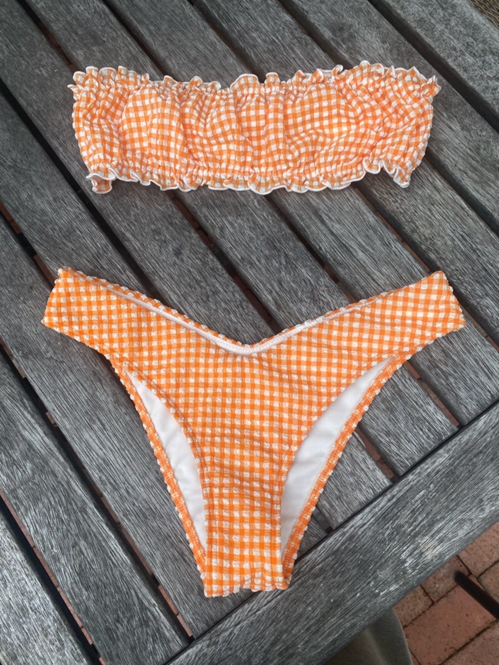 Abercrombie & Fitch Orange and White Gingham Bikini Set xs